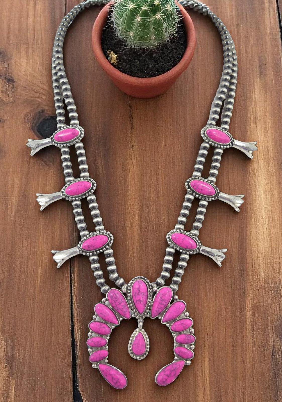 Western Squash Blossom Naja Pendant Necklace Cat Eye Beads – summer boho Jewelry