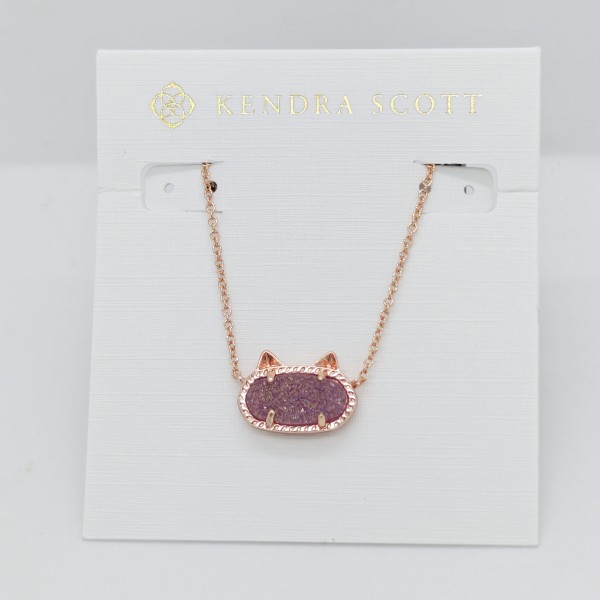 New Kendra Scott Elisa Cat Rose Gold Pendant Necklace In Dichroic Glass