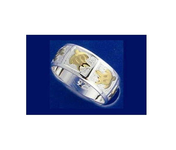 8MM SILVER 925 HAWAIIAN RING YELLOW GOLD PLATED HONU TURTLE 2 TONE SIZE 3 – 14
