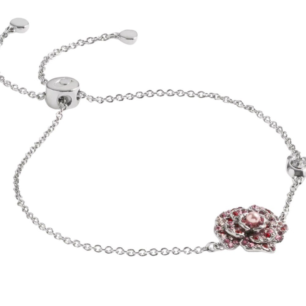 NWT Coach Silver Bracelet with Pink Flower Accent