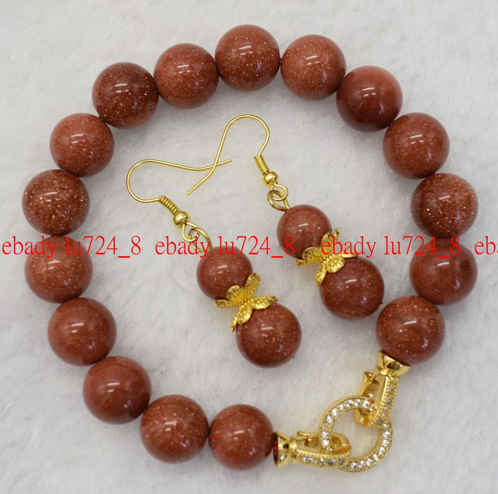 Fashion Gold Sandstone 8/10/12mm Gemstone Round Beads Bracelet Earring Set