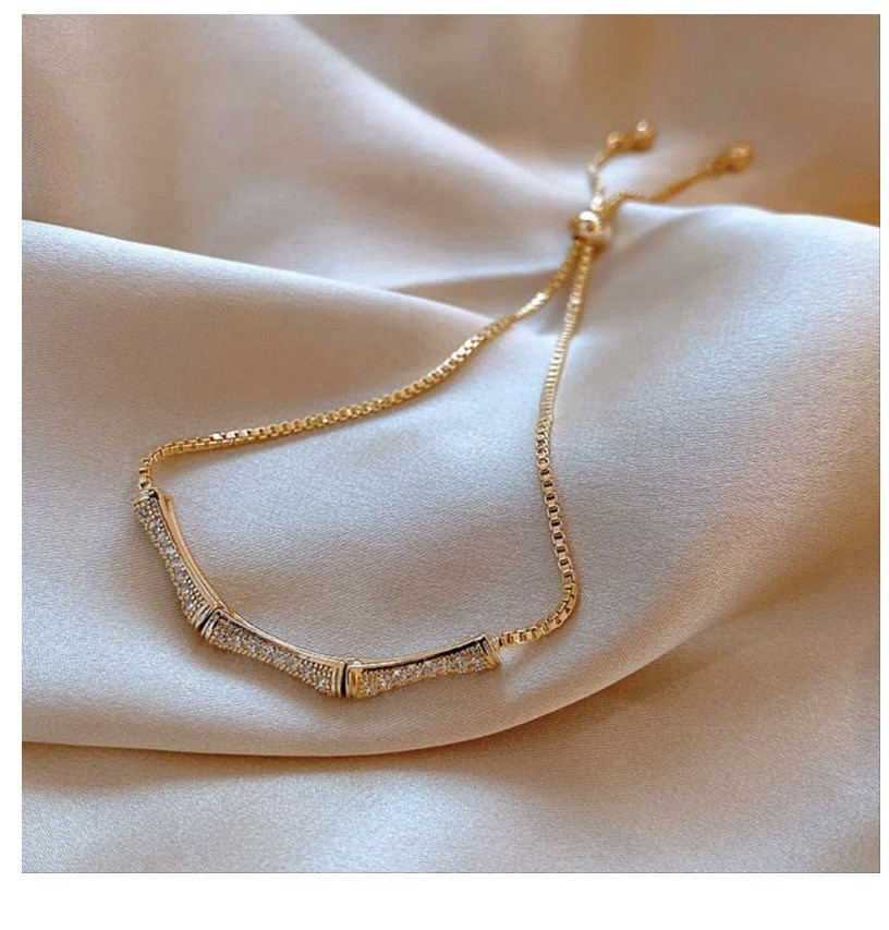 Bamboo Drawstring Zircon Bracelet Adjustable Jewelry Gift for Women With Box