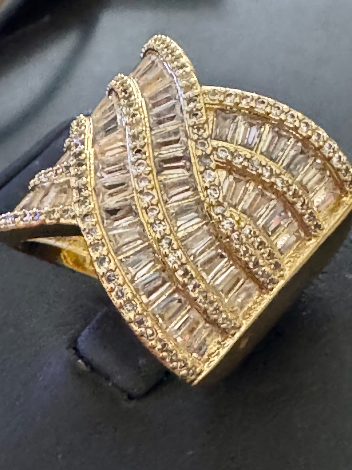 Stunning Wave Style Baguette Statement Cocktail Ring Size 7 Free Shipping