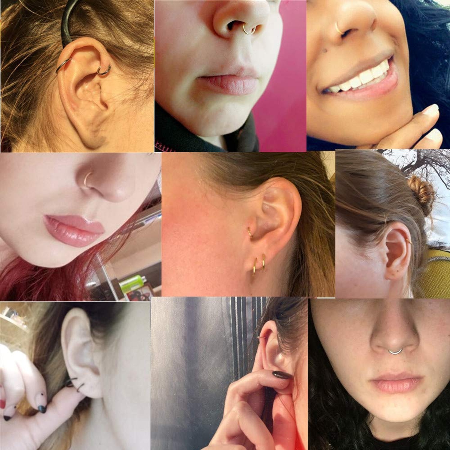 316L Surgical Steel Nose Rings Hoop Septum Clicker Hinged Segment Ring Lip Ea…