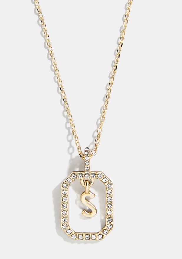 NEW Baublebar Necklace Initial in Crystal Frame 17” Gold Pavé: Choose Letter