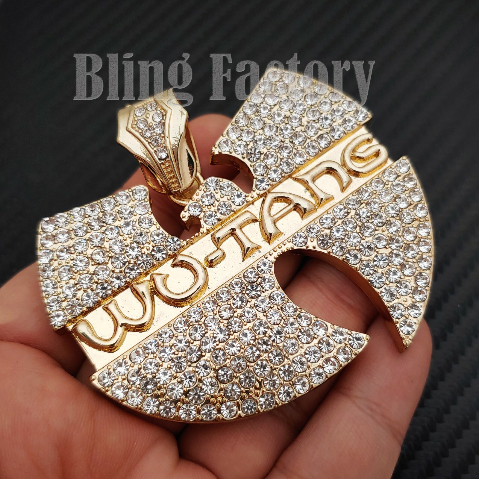 HIP HOP ICED CUBIC ZIRCONIA GOLD PLATED LARGE WU TANG FASHION ICY CHARM PENDANT