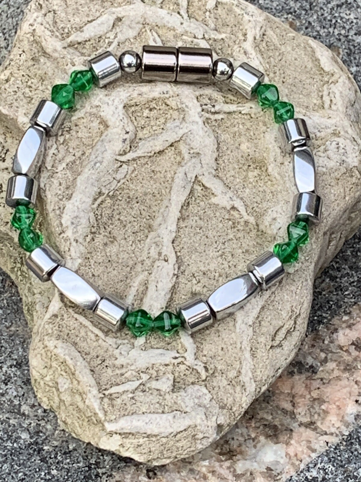 Men’s Womens Silver Magnetic Hematite Therapy Emerald BRACELET ANKLET NECKLACE
