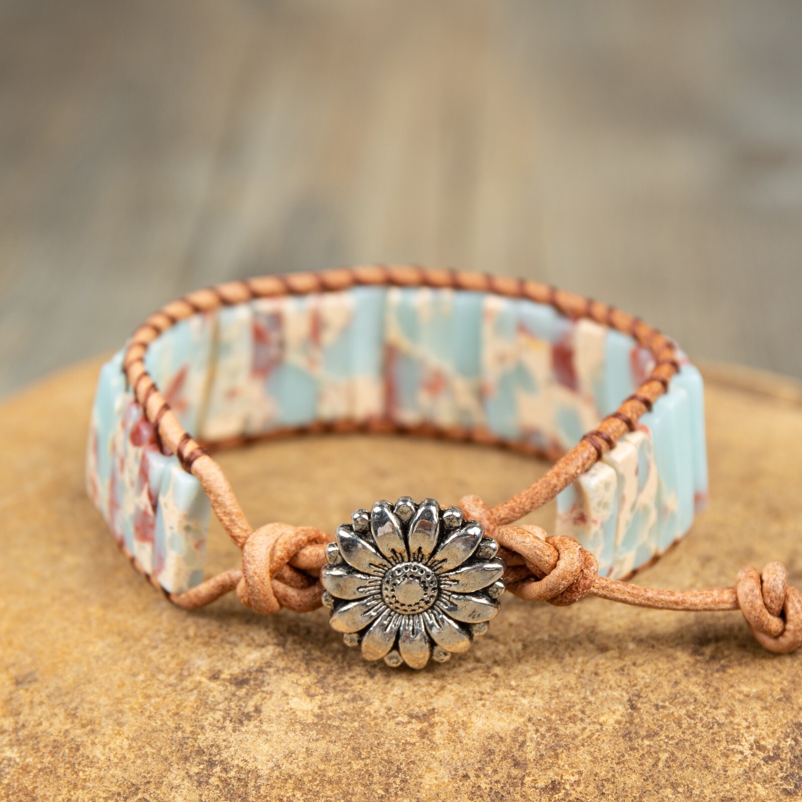 Natural African Opal Tube Stone Bracelet Handmade Braided Healing Stone Bracelet