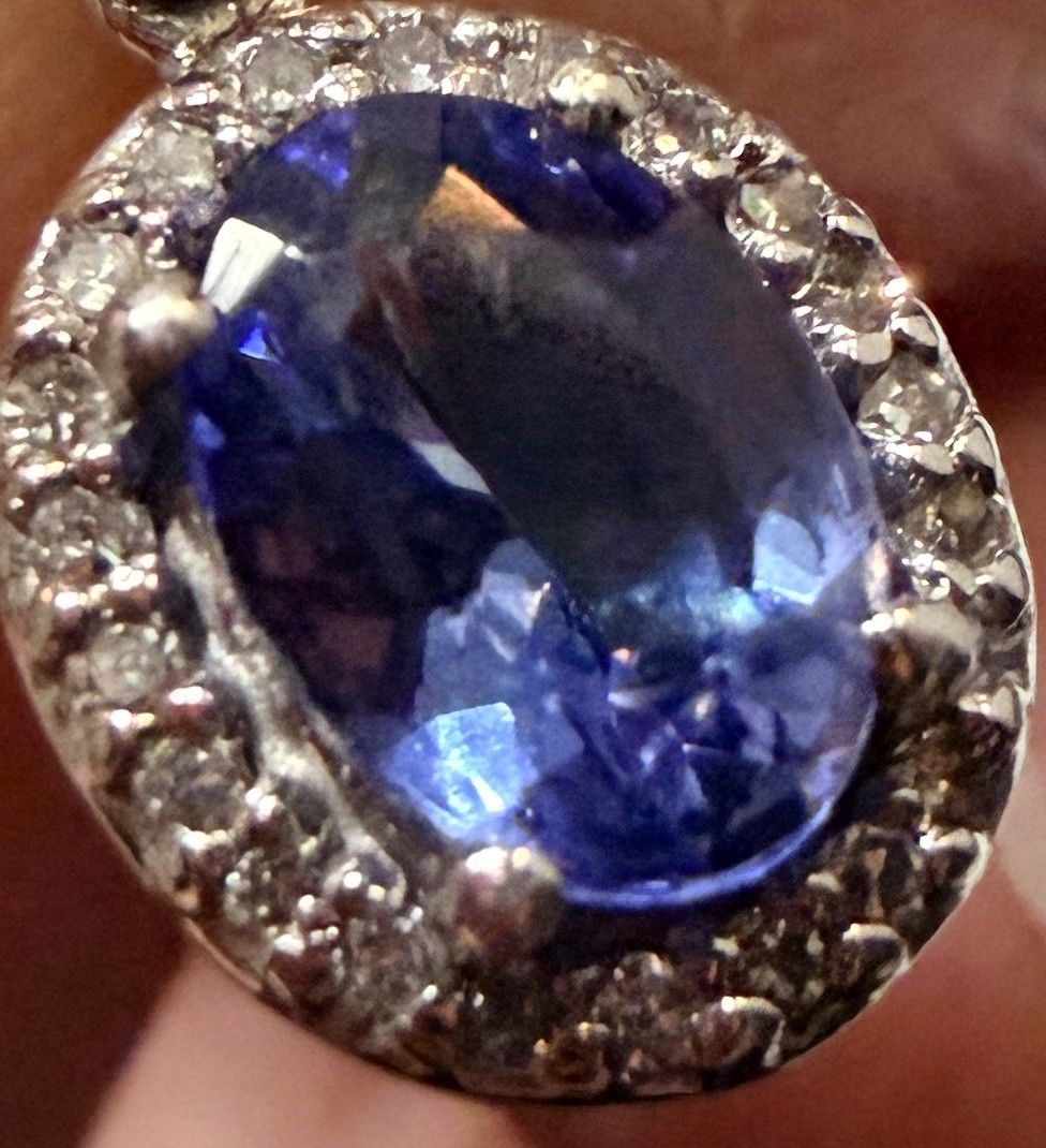 Tanzanite Effy Estate 14k White Gold Diamond Halo Stamped BH Oval Cut Pendant