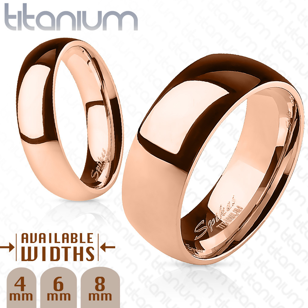 Polished Rose Gold Ion Plated Solid Titanium Ring Band Ring Sizes 5 thru 14