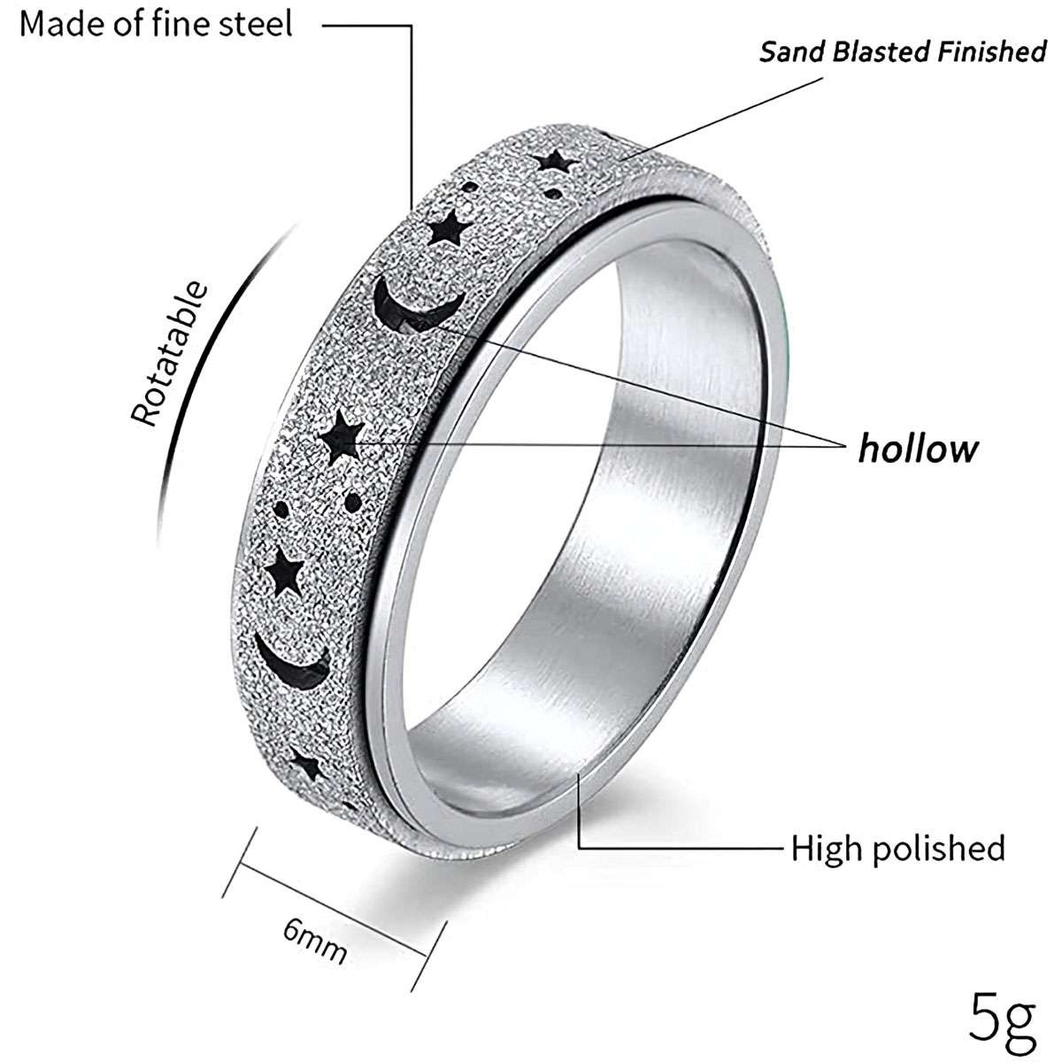 Anti-anxiety Spinner Fidget Rotating Ring Men Womens Gift Titanium Steel Rings