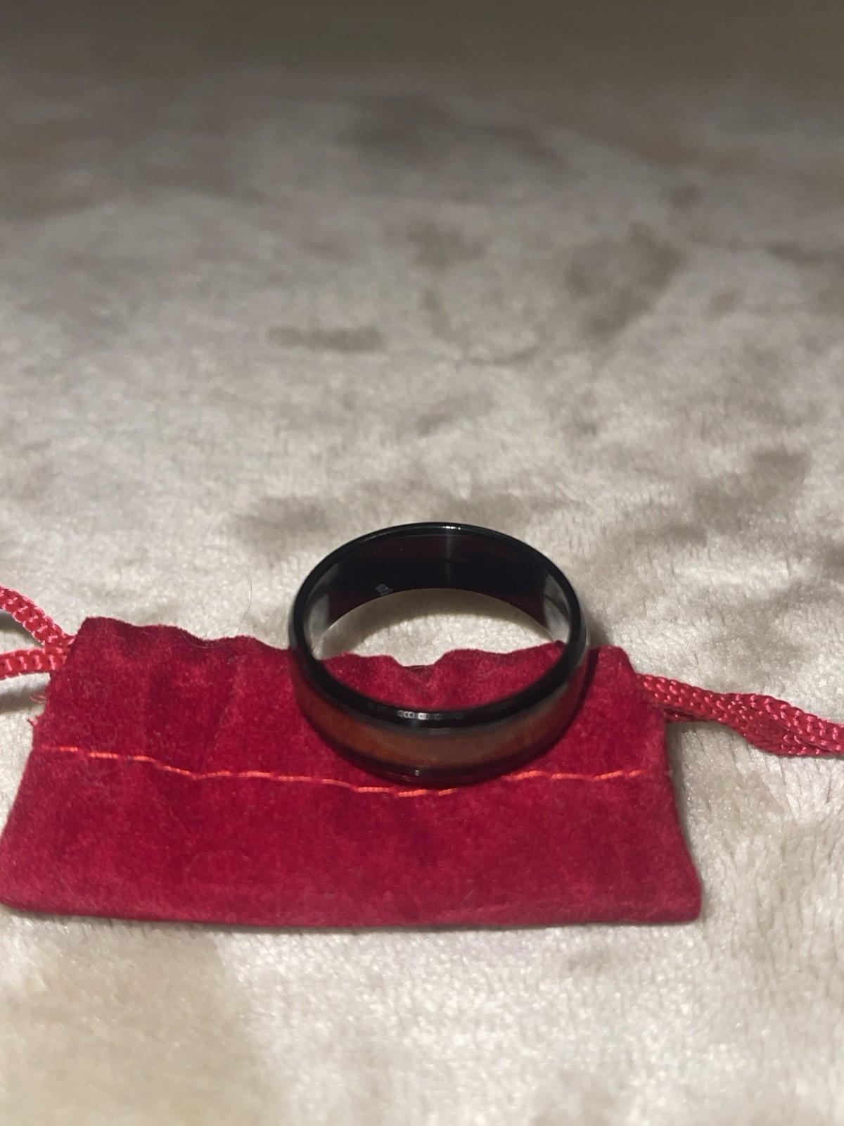 Black Brown Wood Inlay Stainless Steel Band Ring Size 13 Round No Stone