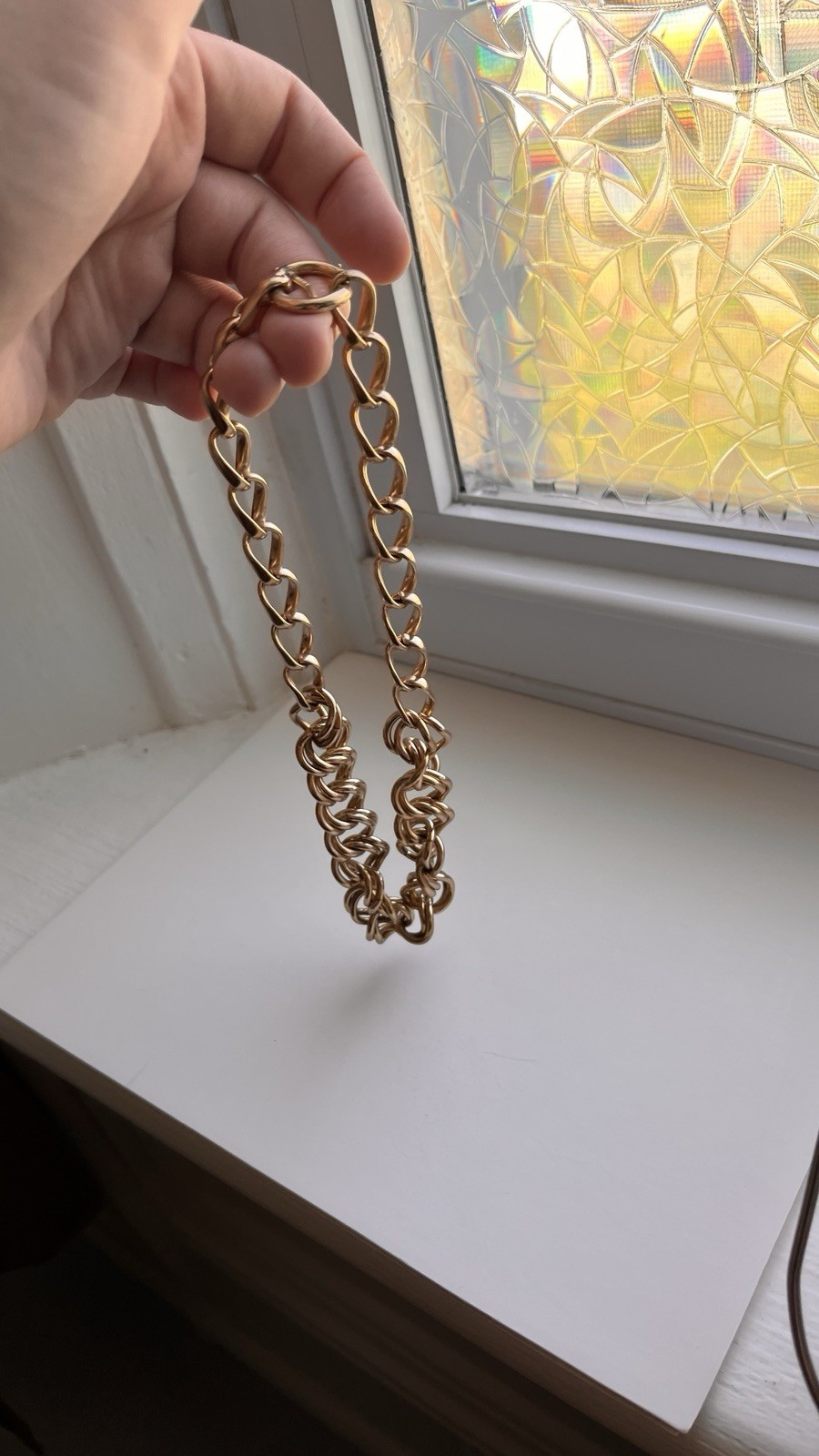 Vintage Signed Napier Gold Tone Nested Interlocking Loop Chain Collar Necklace