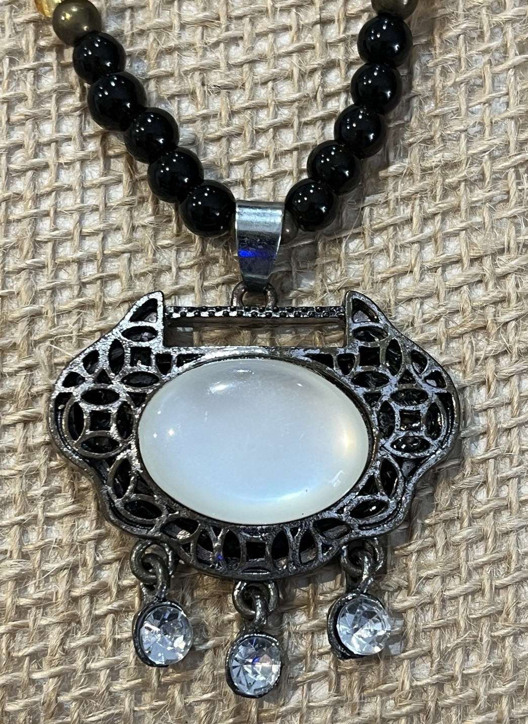 C1946 Long Beaded Pendant Necklace Mixed Stones Silver Adjustable Chain 28in