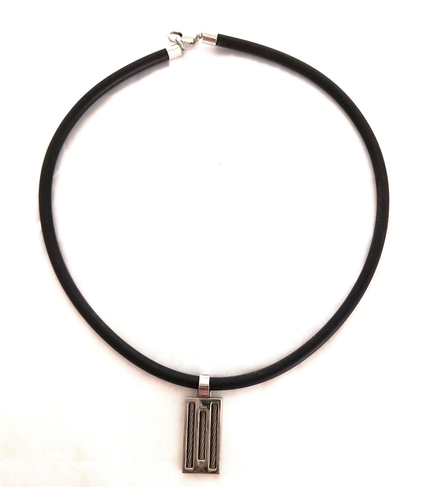Necklace Park Lane Bravo Stainless Steel Rectangle Pendant Black Cord 18 inches