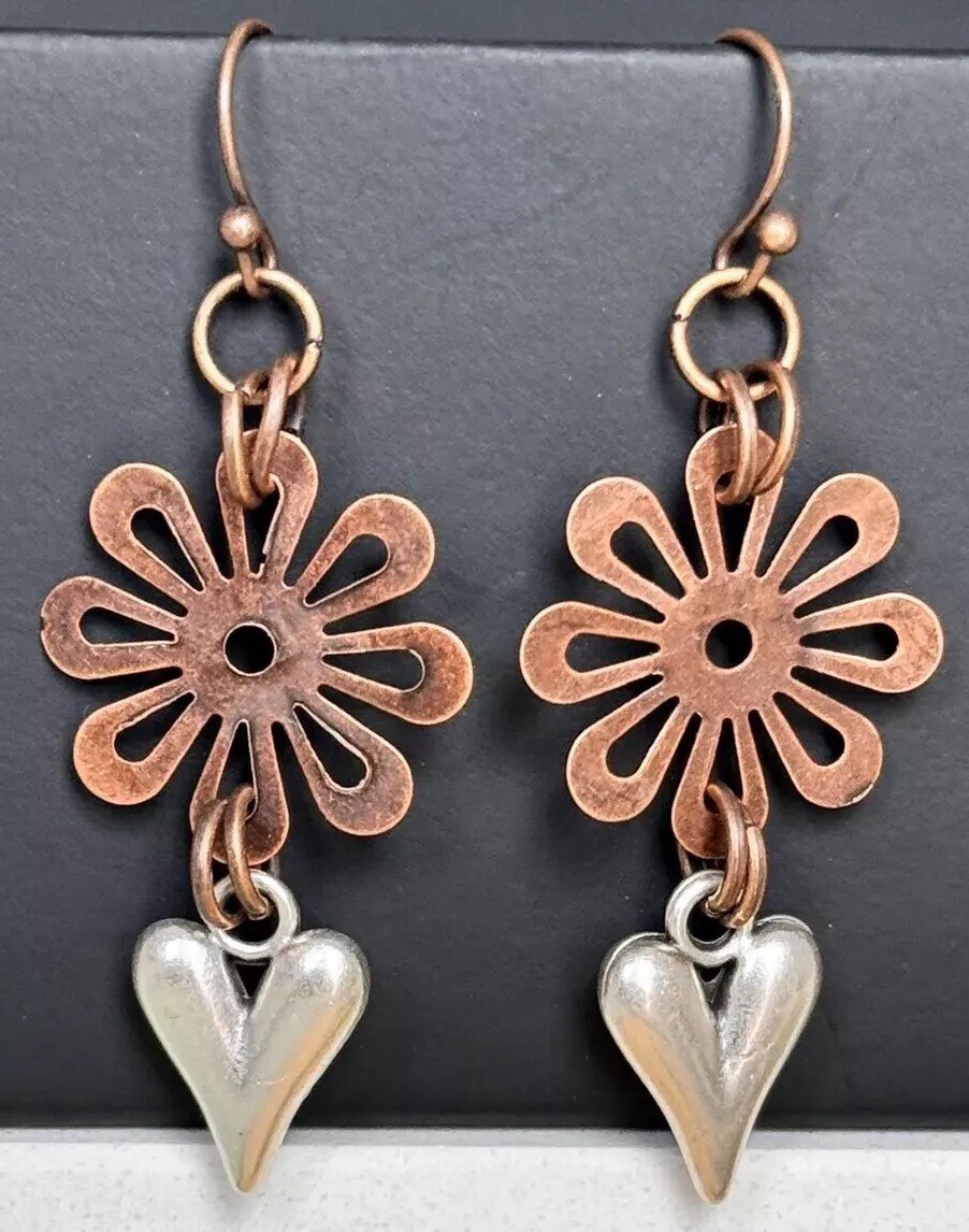 Copper Flower and Silver Heart. Nature. Love.