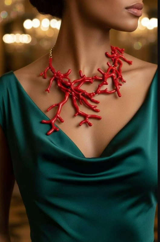 Red Coral Branch Statement Necklace