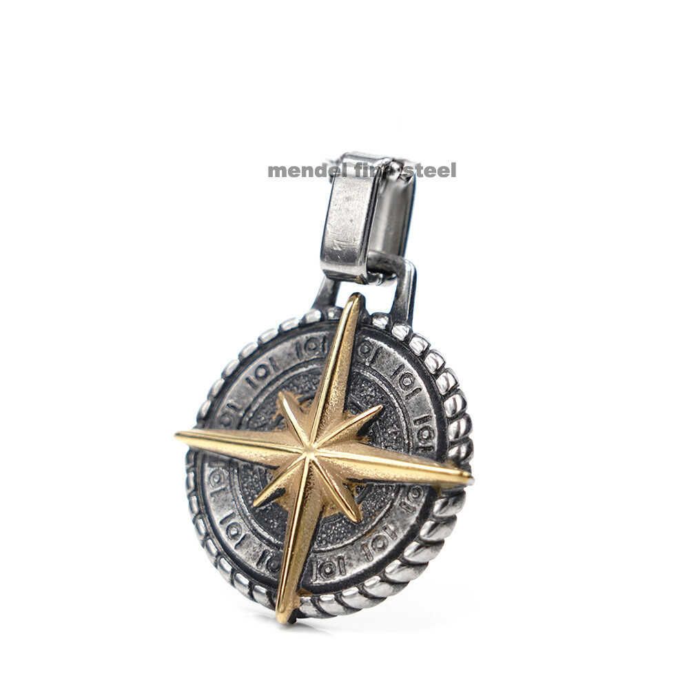 MENDEL Cool Mens Gold Plated Tone North Star Pendant Necklace For Men Set Chain