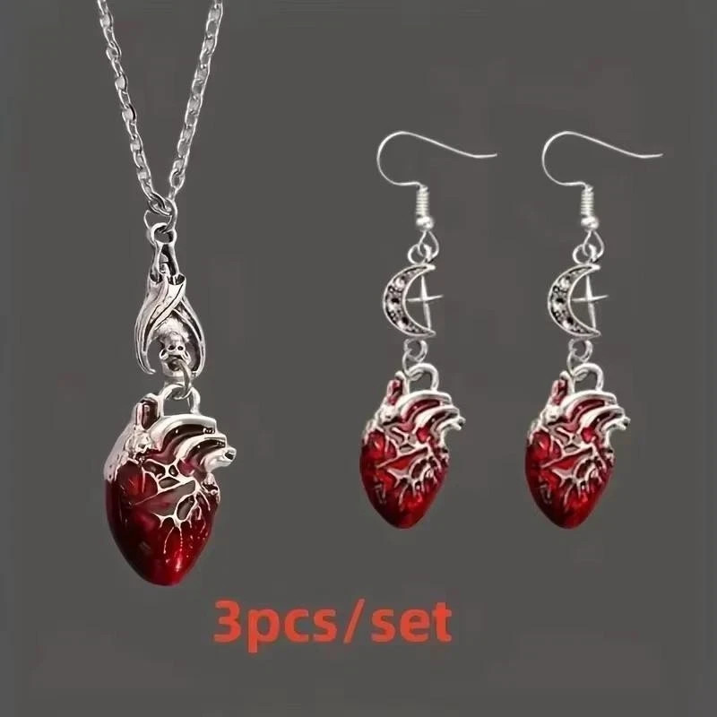 Gothic Vampire Bat Bloody Heart Pendant Necklace Pagan Witch Halloween Jewelry