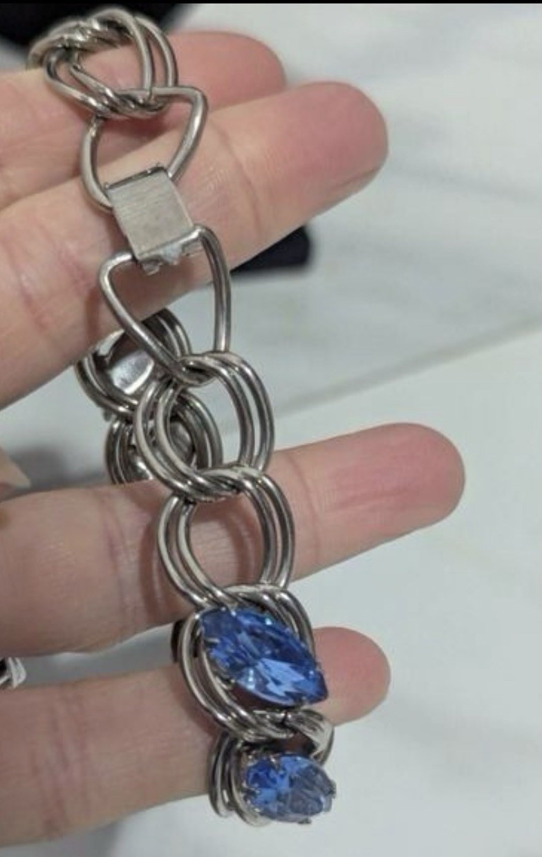 Unknown source Silver Tone Necklace & Bracelet Set with Blue Glass Marquise