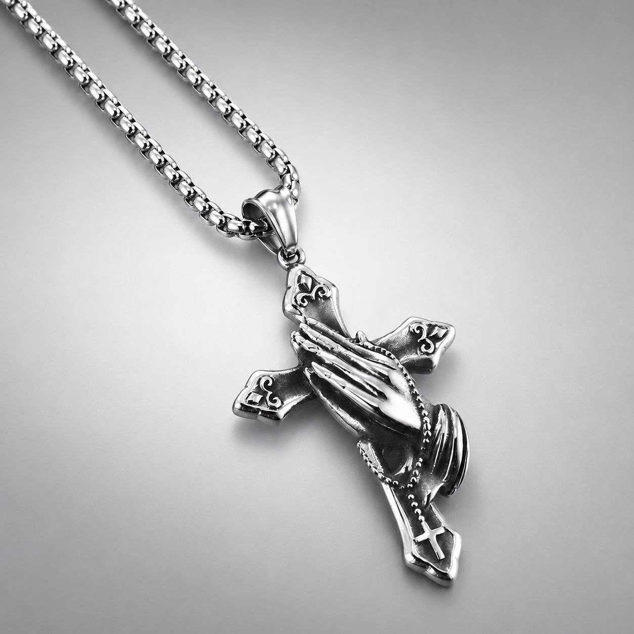 Praying Hands Cross Necklace Chain Pendant Christian Religious Gift