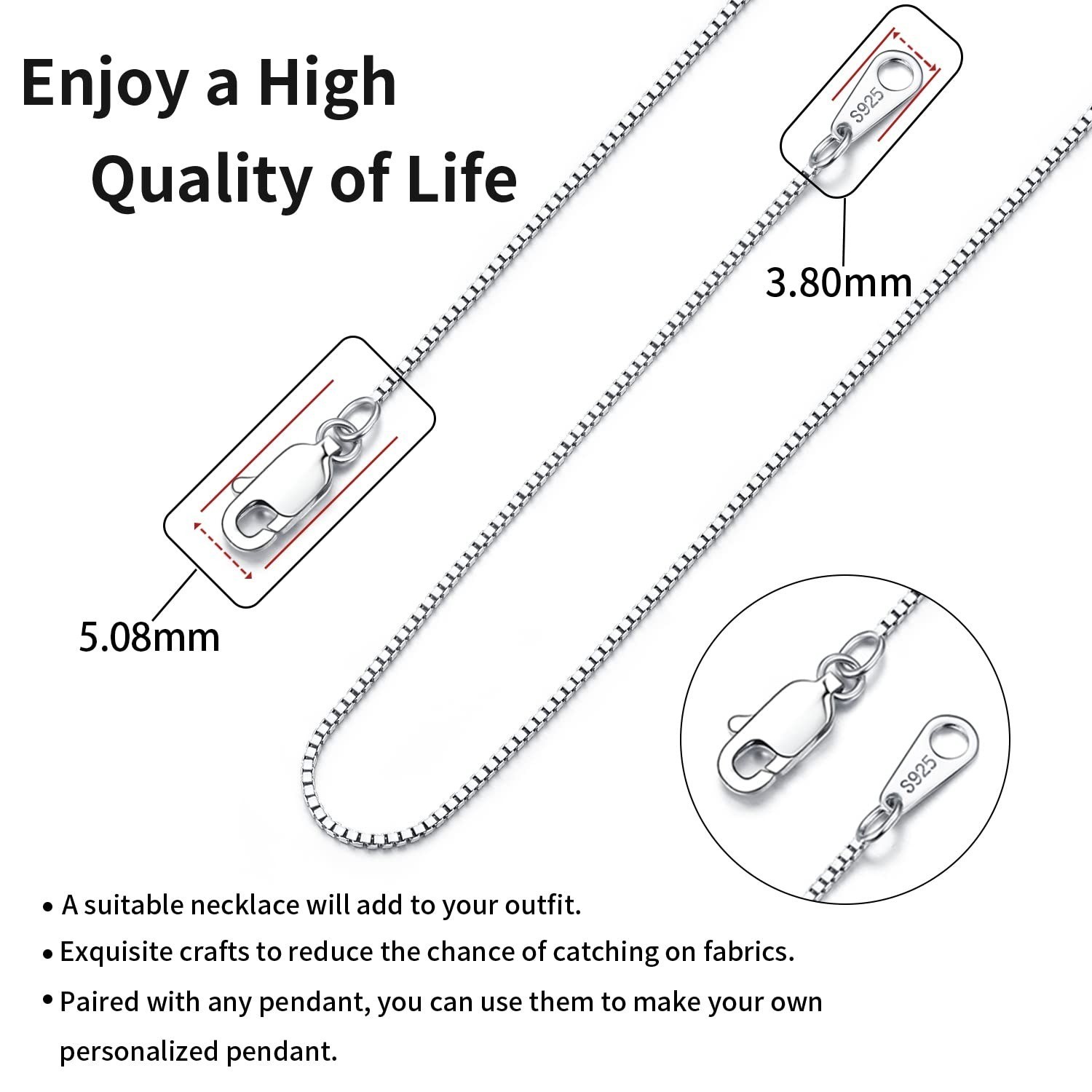 18K Gold Plated Sterling Silver Chain Necklace for Women 16-24 Inch