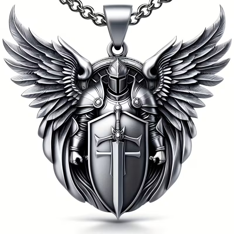 Angel wing Guardian Pendant Necklace with Black velvet pouch