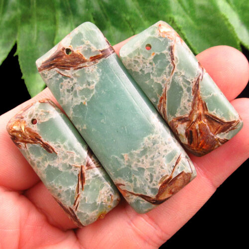 3Pcs/Set Snake Skin Jasper Gold Copper BorniteOblong Pendant Random sending