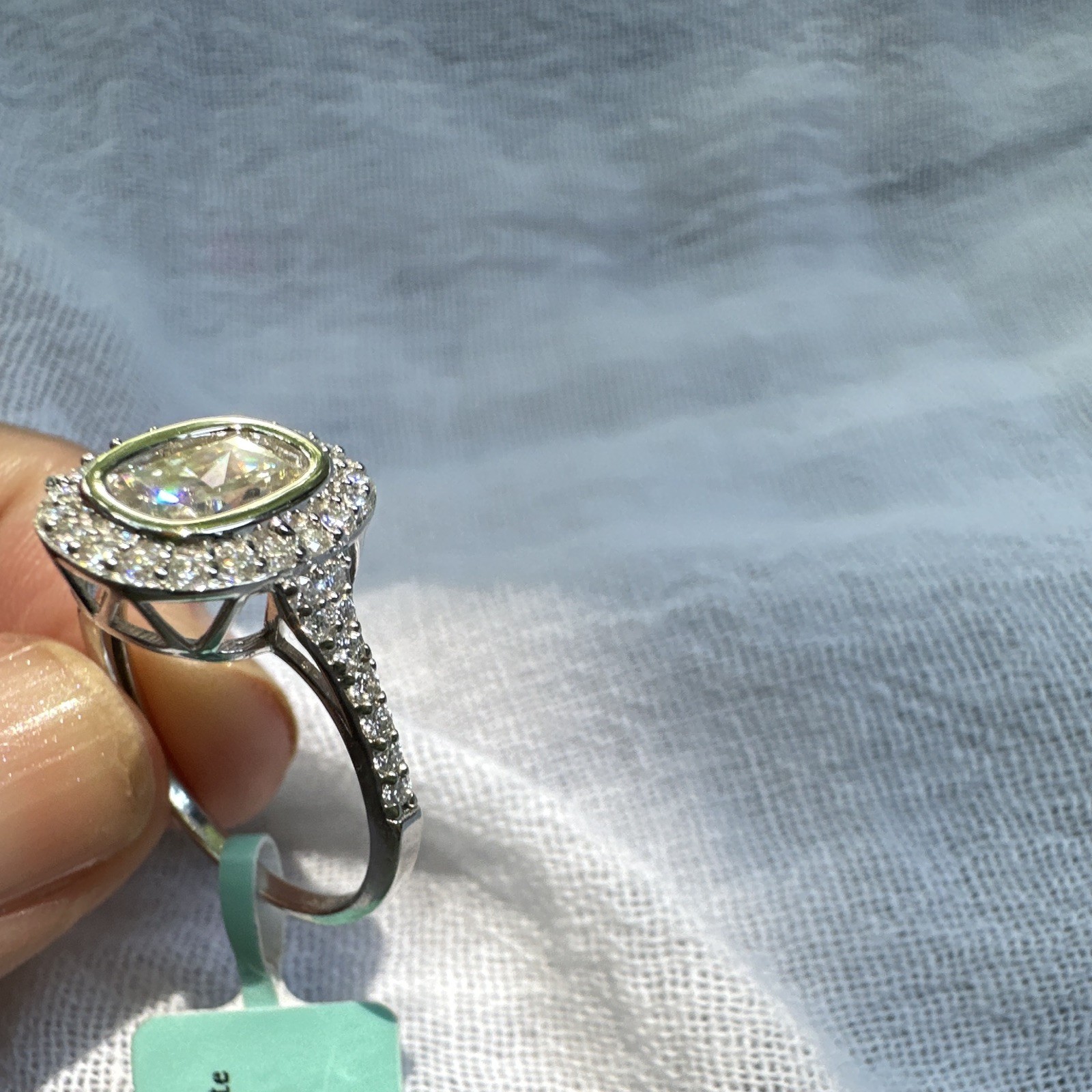 Light Champagne With Halo Moissanite Ring