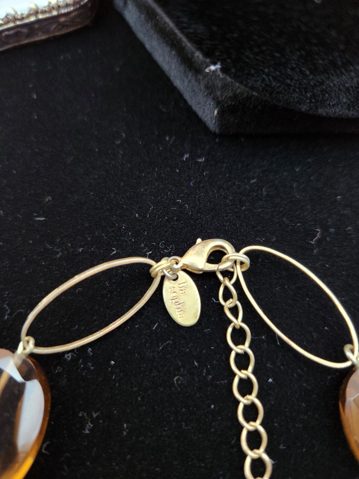 Lia Sophia Teardrop Pendant Gold Tone With Pink Brown Cream Glass Big Link…