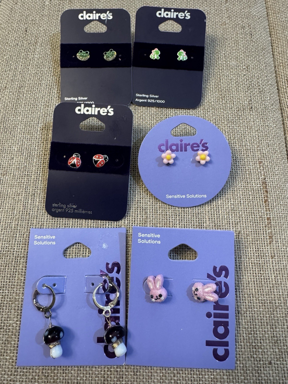 CLAIRES Sensitive Solutions Pierced Earring Cards Lot of 6 cards Nature NWT #8