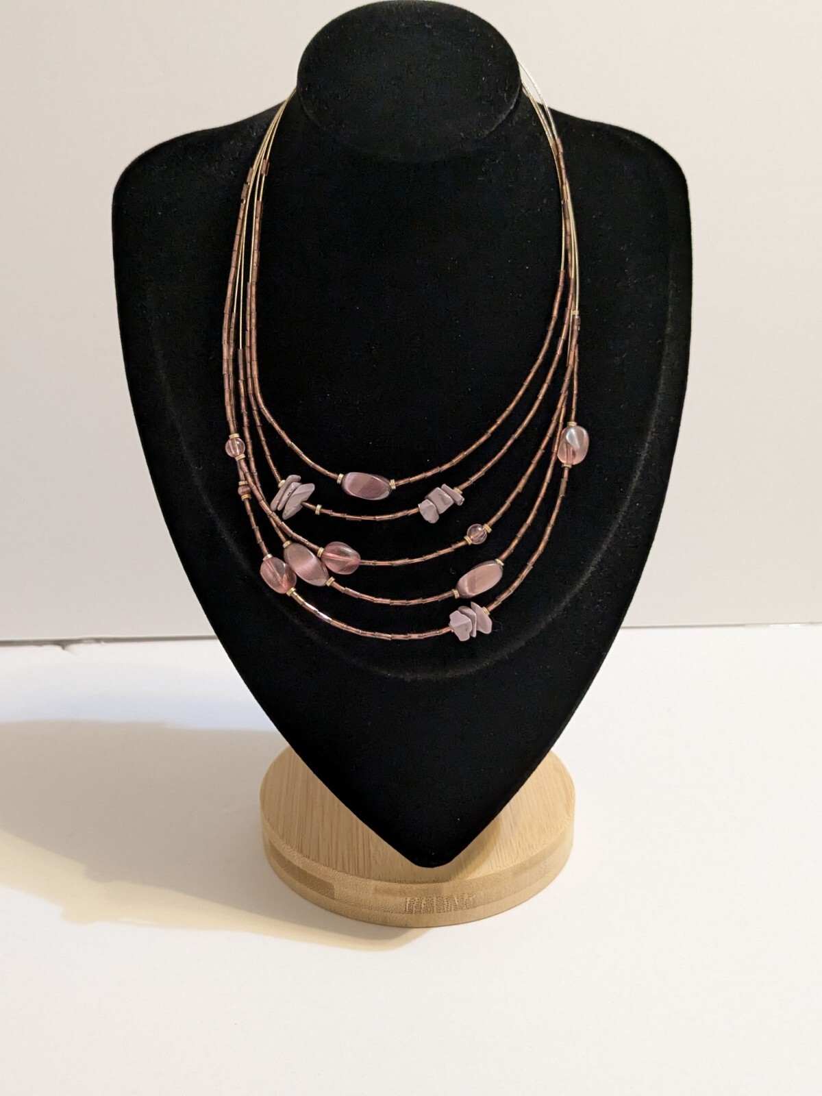NY & Co 5 Layer Wire Necklace With Purple Glass & Acrylic Beads. *FLAW*.