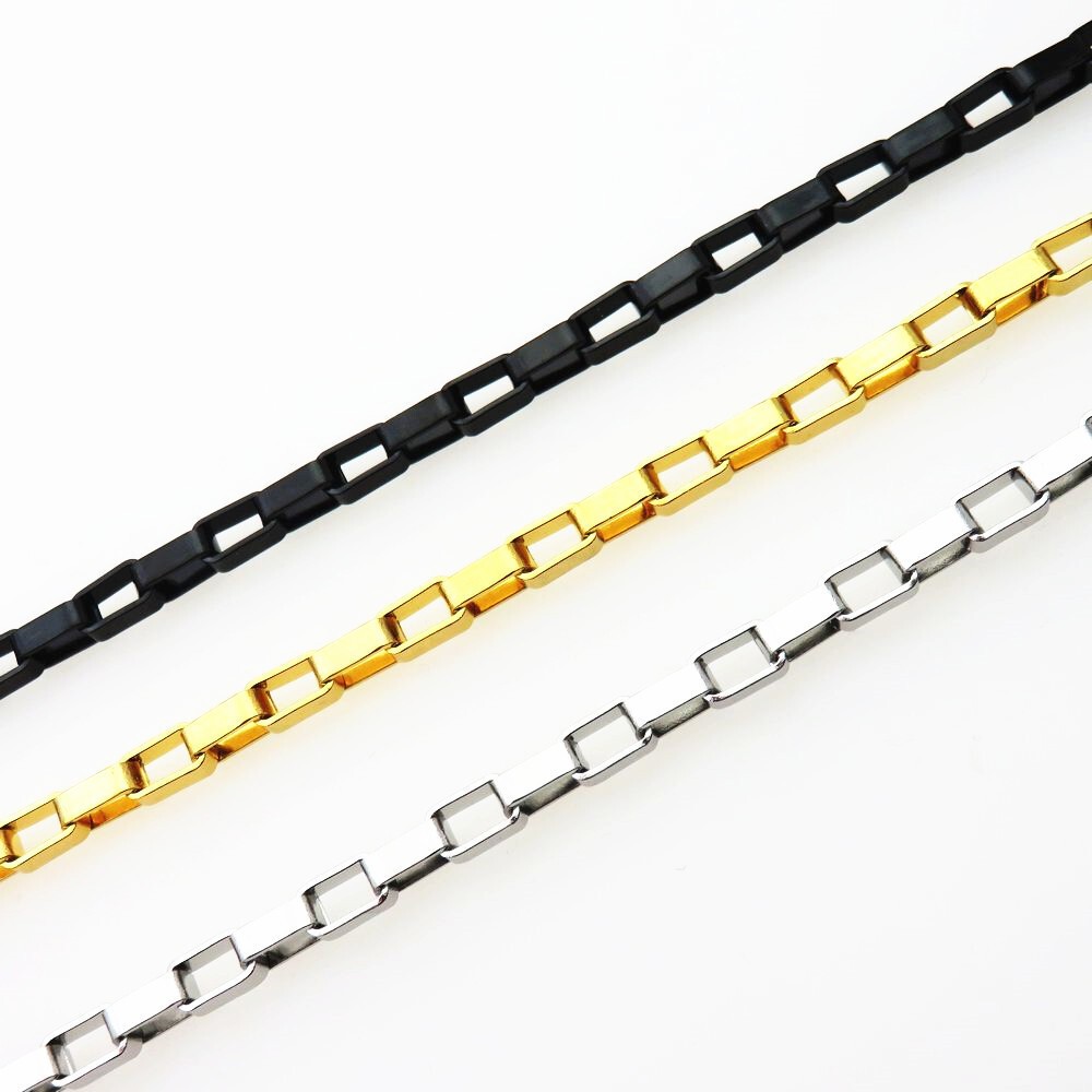 1.5 – 6mm Gold Plated Stainless Steel Hollow Box Chain Link Necklace 16-24”