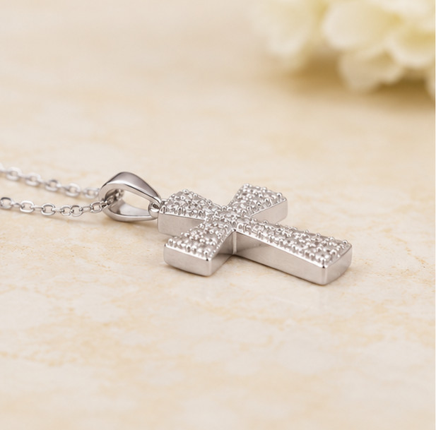 1Ct Round Cut Simulated Diamond Wedding Cross Pendant 925 White Sterling Silver