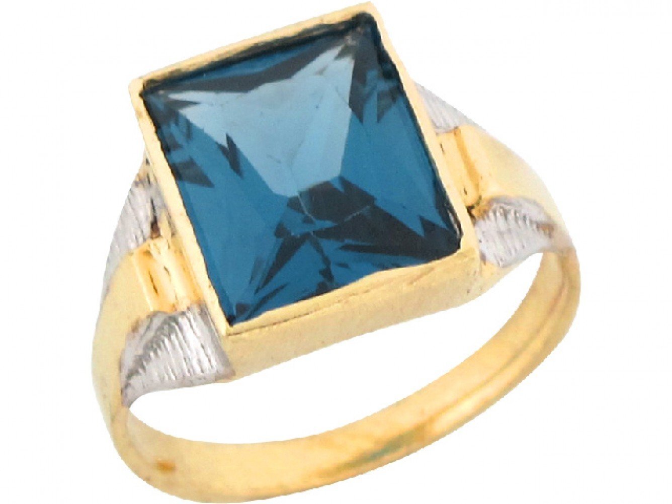 10k or 14k Two Toned Real Gold Simulated Blue Zircon Emerald Cut Kids Ring