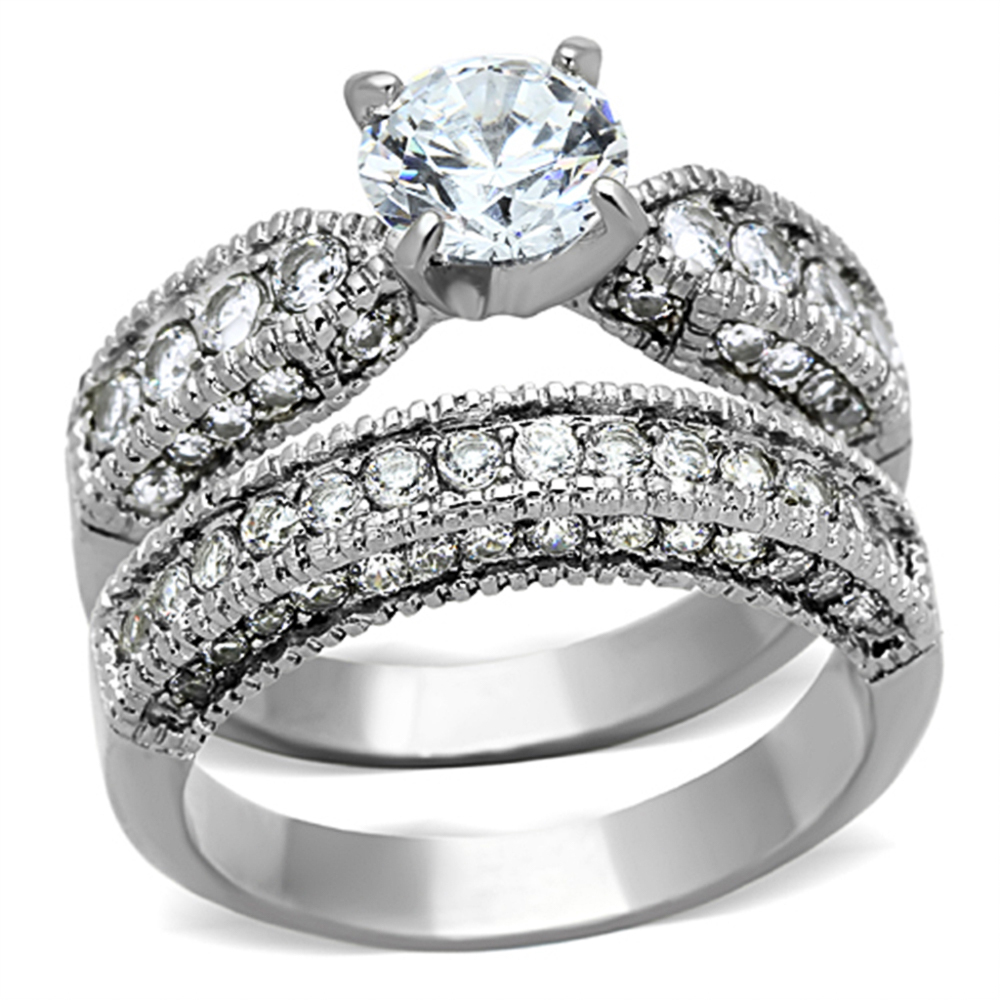 3.15 Ct Round Zirconia Stainless Steel 316l Wedding Ring Set Women’s Size 5-10
