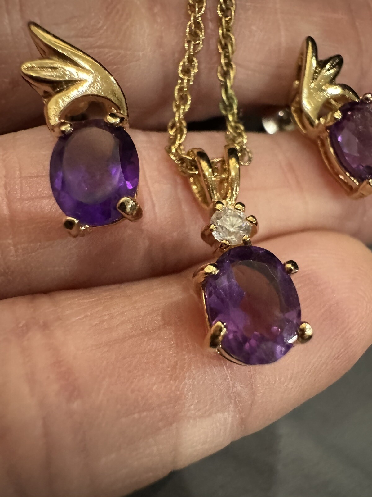Gold Plated Amethyst Earring And Necklace Set