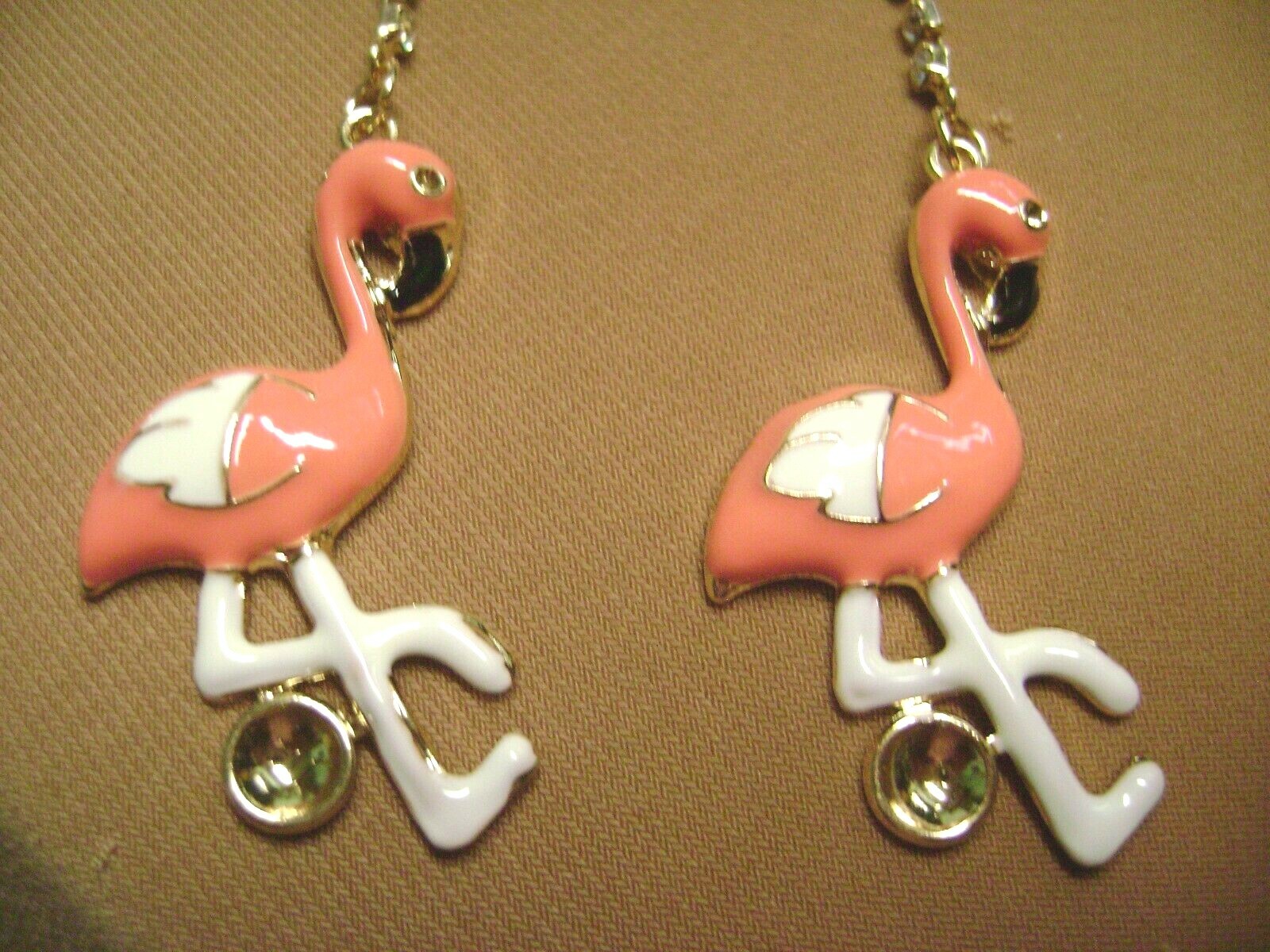 NWT-BETSEY JOHNSON PELICAN CRYSTAL PINK ENAMEL PIERCED EARRINGS- USA SELLER