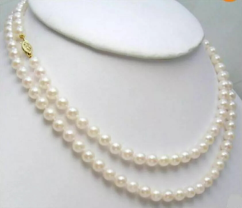 36 inch pearl 7-8mm AKOYA AAA++white natural pearl necklace 14K