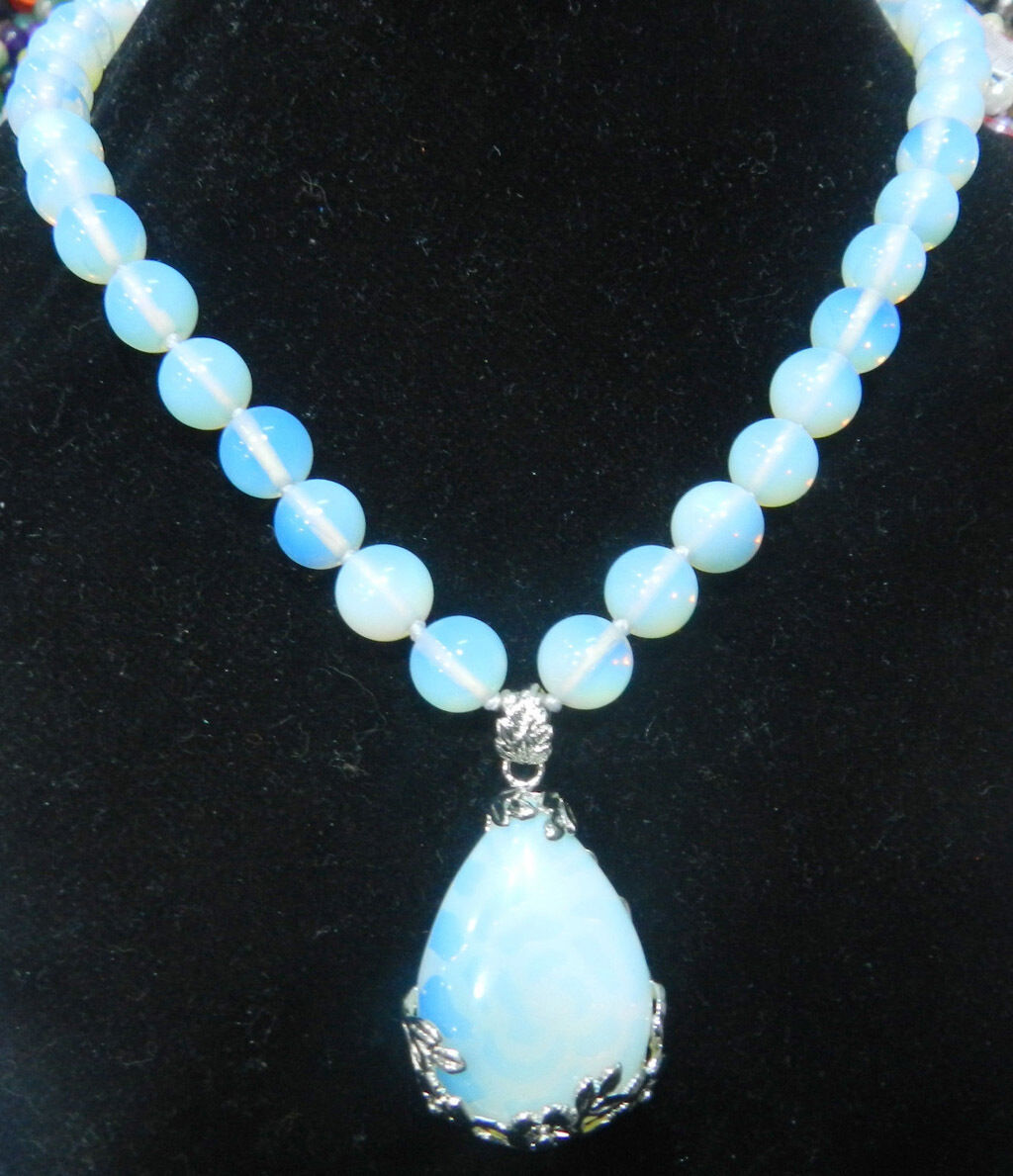 10mm Sri Lanka Moonstone Gems Round Beads 25x35mm Pendant Necklace 18′