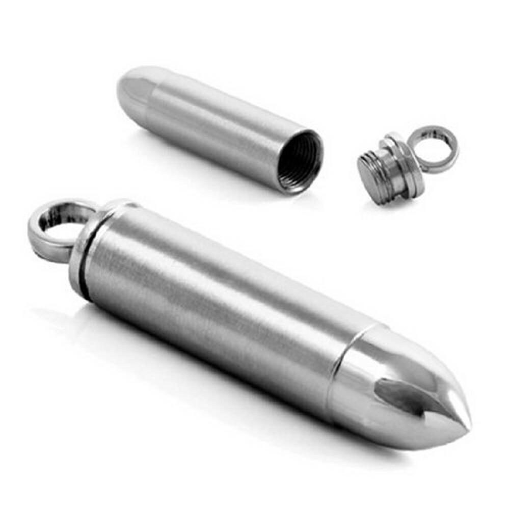 Stainless Steel Open Bullet Pendant Necklace for Men Pill Case Holder Jewelry