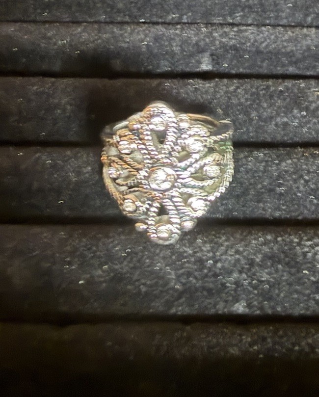 Silver Heart Cocktail Ring Size 7 Clear Rhinestone Cluster Silver Tone