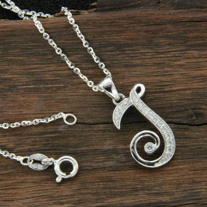 0.34Ct Round CuDiamond Initial Letter-J Pendant 14K White Gold Finish Free Chain