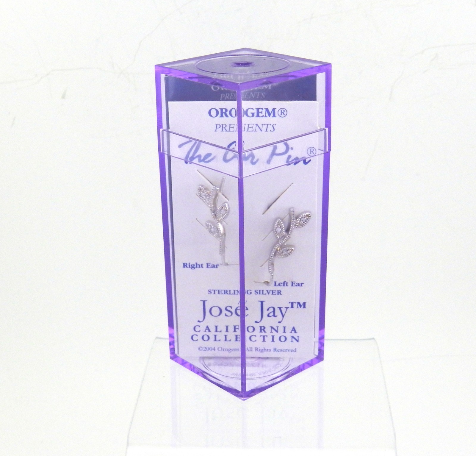 BEAUTIFUL STERLING SILVER CZ VINTAGE VINE EAR PINS JOSE JAY NIB # J365