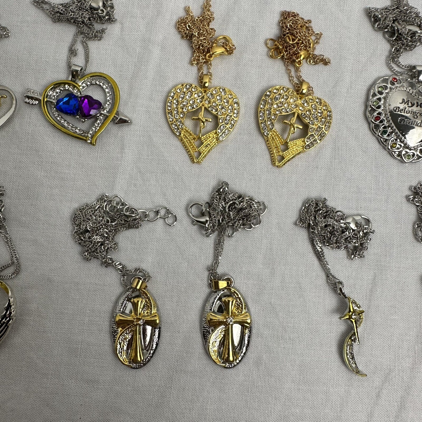 Lot of 14 Protect Charms Necklase Religious Cross Heart Flag