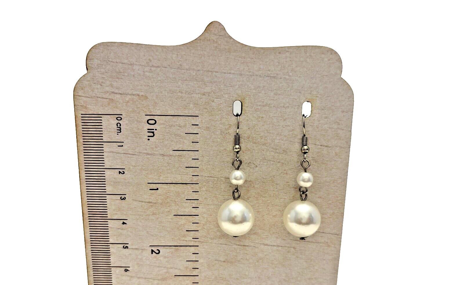Earrings White Pearl Faux Drop Dangle 2 Inches Costume Jewelry Pierced Hook