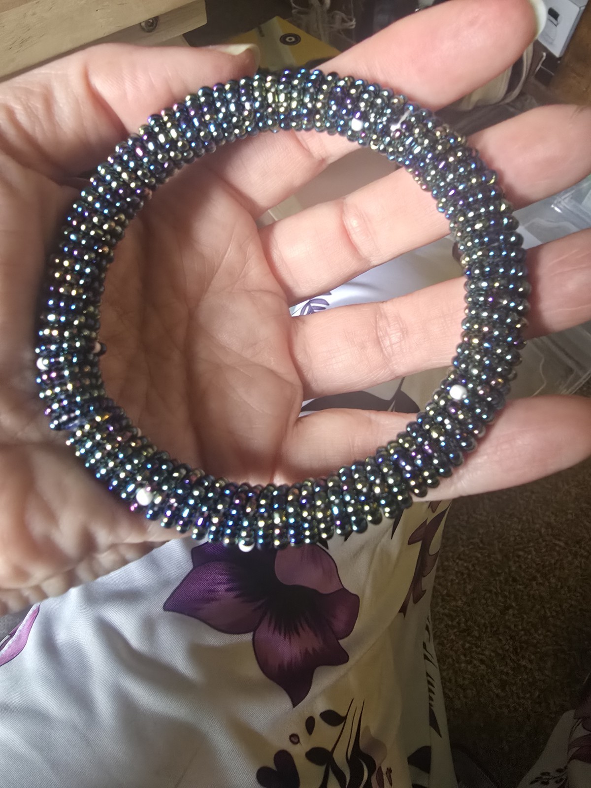 Multicolor Round Bead Bangle Bracelet Stackable No Clasp Approx 7-8 in
