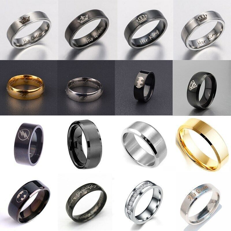 Men’s Fashion Ring Charm Stainless Steel Black/Gold/Silver 8mm Width Sz 6-12
