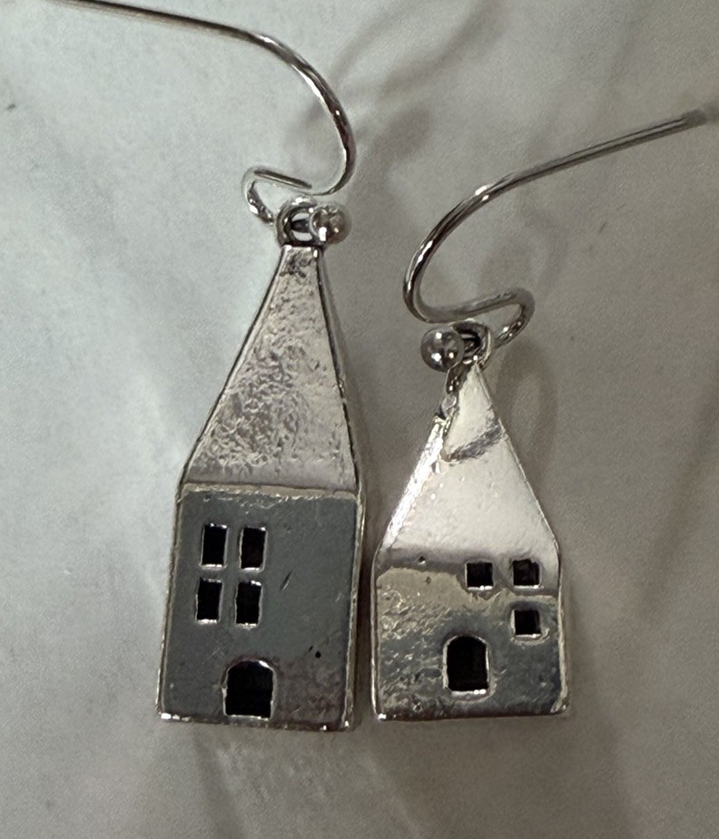 Silver Tone House Dangle Hook Earrings Cottage Home Charm Lightweight