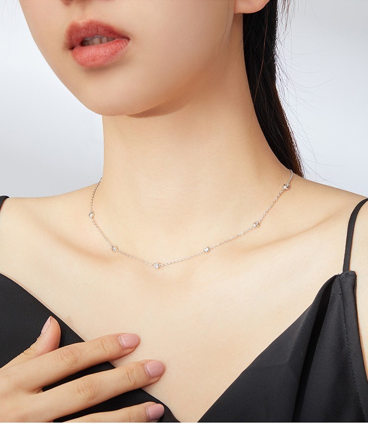925 Sterling Silver CZ Bezel Station Chain Necklace Dainty for Women